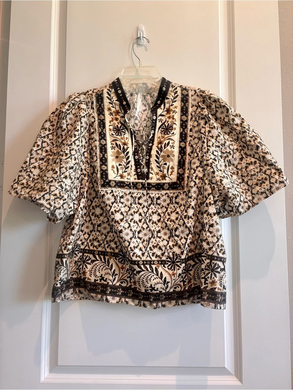 Anthropologie Boho Floral Puff Sleeve Peasant Blouse Women’s Large NWOT